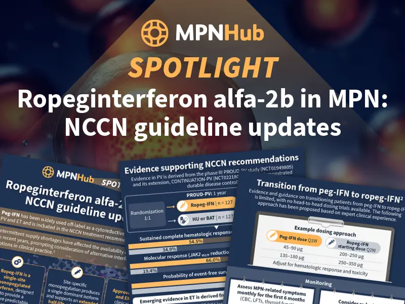 NCCN guidance on ropeginterferon alfa-2b in MPN